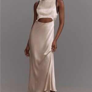 NWT By Anthropologie Cream Slip Cutout DRESS, Size L